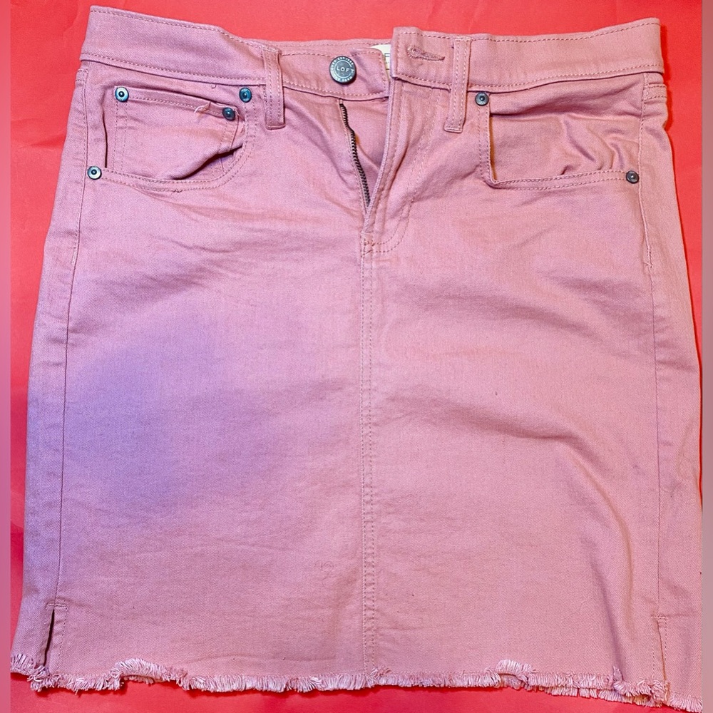 Loft Peach Denim‎ Skirt with Fringe, 4
